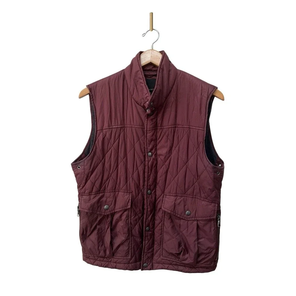 Banana Republic Puffer Vest Mens Med Burgundy Quilted Gorpcore Lined Outdoor